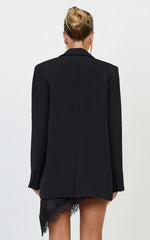 Michelle Blazer - Oversized Plunge Neck Button Up Blazer in Black