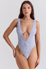 Lavender Paisley Plunge Swimsuit