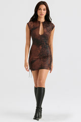 Antique Copper Lace Up Mini Dress