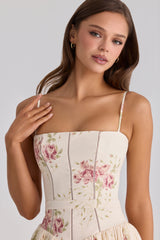 Ivory Vintage Rose Print Cotton Midi Sundress