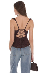 Lace Ruffle Strap Top in Brown
