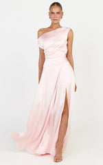 Helena Maxi Dress - Off Shoulder Godet Dress in Light Pink