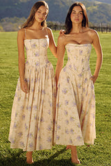 Ivory Sweet Peony Floral Print Strapless Maxi Dress