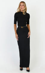 Vance Maxi Skirt - Linen Back Split Skirt in Black