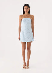 Della Lace Strapless Mini Dress - Blue