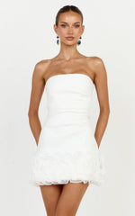 Inaya Mini Dress - Strapless Flounce Hem Dress in Off White