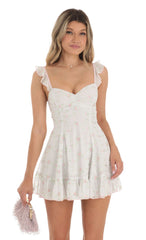 Floral Chiffon Dress in White