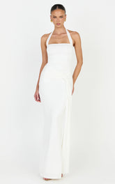 Amaya Maxi Dress - Draped Sash Halter Dress in White