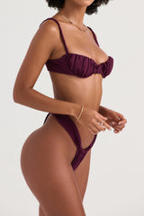 Prune Gathered High Leg Bikini Bottom