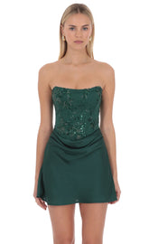 Strapless Corset Mini Dress in Green