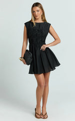 Faith Mini Dress - Sleeveless Ruched Bodice Dress in Black