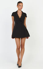 Clementine Mini Dress - Cap Sleeve Double Breasted Dress in Black