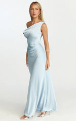 Lira Maxi Dress - One Shoulder Satin Dress in Pale Blue