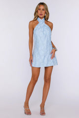 It Girl Rotation Halter Mini Dress Light Blue