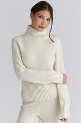 Ivory Merino Wool Roll Neck Sweater