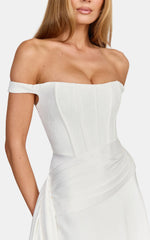 Darcie Maxi Dress - Off Shoulder Corset Draped Skirt Dress in Ivory