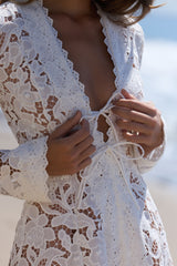 White Custom Lace Long Sleeve Mini Dress