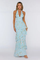 Wear The Aura Halter Maxi Dress Blue