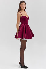 Burgundy Velvet Tulle Mini Dress