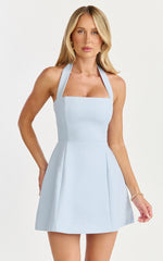 Dante Mini Dress - Halter Neck Tie Tulip Skirt Dress in Soft Blue