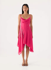 Pirama Beaded Midi Dress - Fuchsia