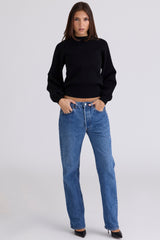 Black Wool & Cashmere Balloon Sleeve Sweater
