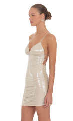 Metallic Butterfly-Back Mini Dress in Champagne