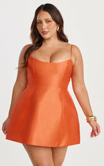 Carolina Mini Dress - Scoop Neck Panel Bodice Dress in Orange