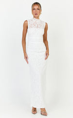 Luna Maxi Dress - Lace High Neck Sleeveless Dress in White
