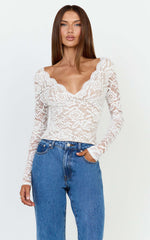 Marlowe Top - V Neck Long Sleeve Lace Top in White