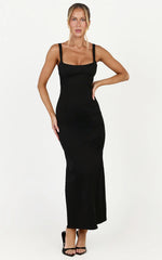 Celestine Midi Dress - Adjustable Strap Structured Dress in Black