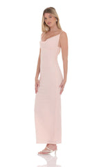 Lace Cowl Neck Maxi Dress in Pink