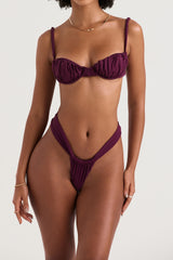 Prune Gathered High Leg Bikini Bottom