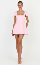 Zinnia Mini Dress - Square Neck Tulip Dress in Pink