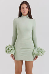 Pistachio Ruffle Cuff Mini Dress