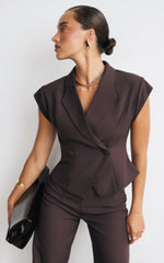 Poppy Top - Cap Sleeve Double Breasted Vest Top in Dark Chocolate