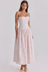 White Rose Print Cotton Midi Sundress