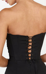 Helda Top - Strapless Corset Lace Up Back Top in Black