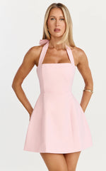 Dante Mini Dress - Halter Neck Tie Tulip Skirt Dress in Pink