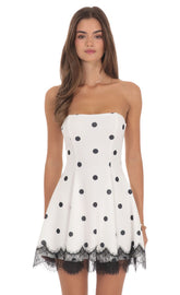 Polka Dot Mini Dress with Lace Trim Hem
