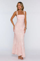 Sweetest Muse Textured Floral Fit To Flowy Maxi Dress Pink