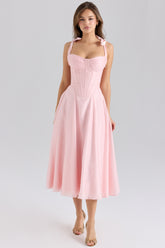 Pink Chiffon Tie Strap Midi Dress