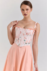 Peach Cotton Detachable Corset Midi Sundress