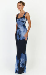 Summer Maxi Dress - Cowl Neck Slip Dress in Twilight Orchid Print