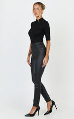 Whinnie Jeans - High Waist Skinny Coated Denim Jeans in Black