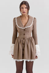 Brown Puppytooth Check Mini Dress