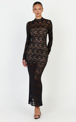 Emma Midi Dress - Long Sleeve Open Back Fitted Dress in Black