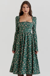 Green Floral Print Midi Dress