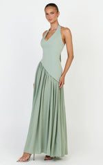 Calla Maxi Dress - Halter Neck Asymmetric Dropped Waist Dress in Sage