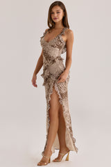 Animal Print Chiffon Ruffle Maxi Dress
